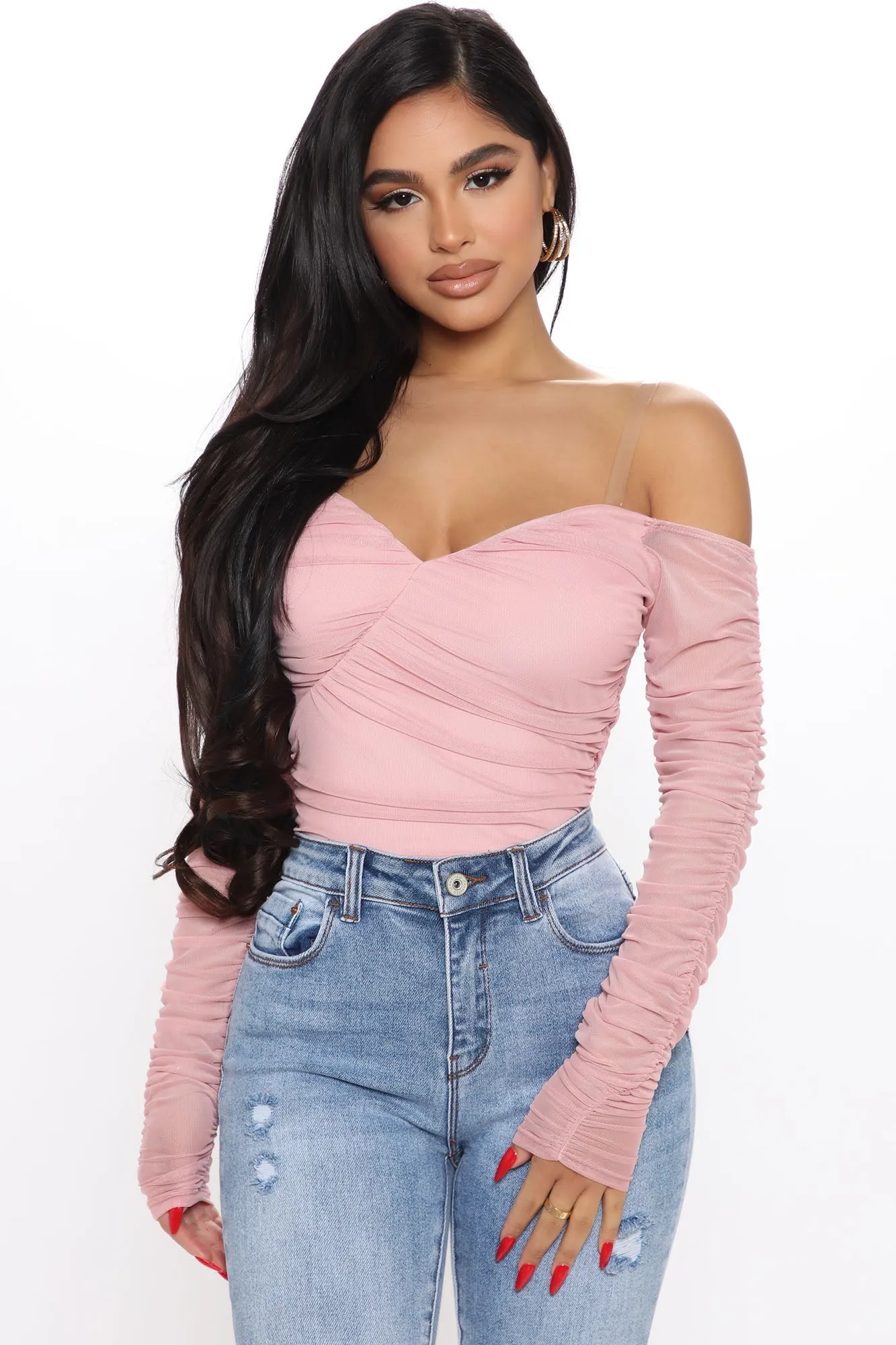 A Hot Mesh Bodysuit - Mauve