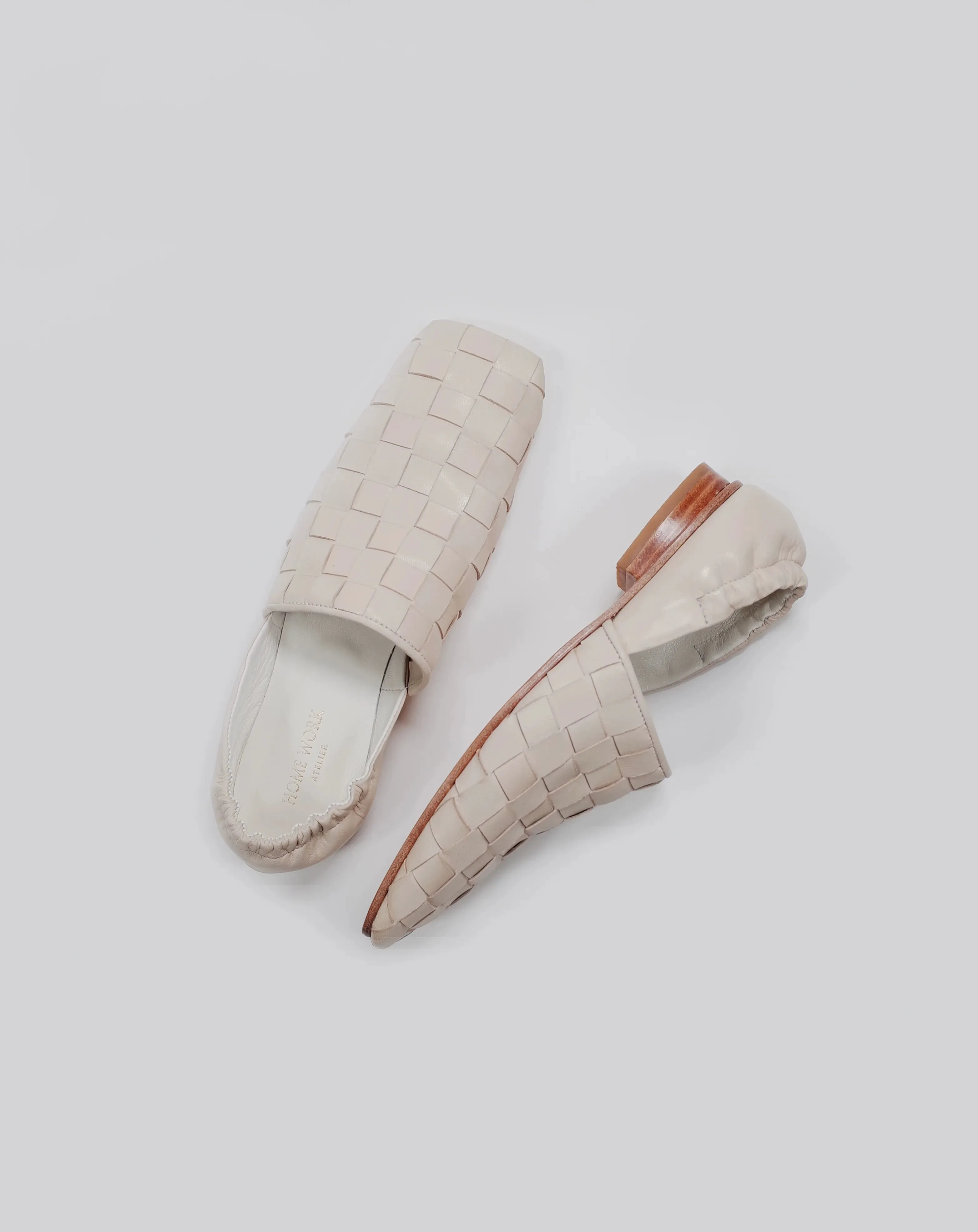 Beige Woven Leather Loafers