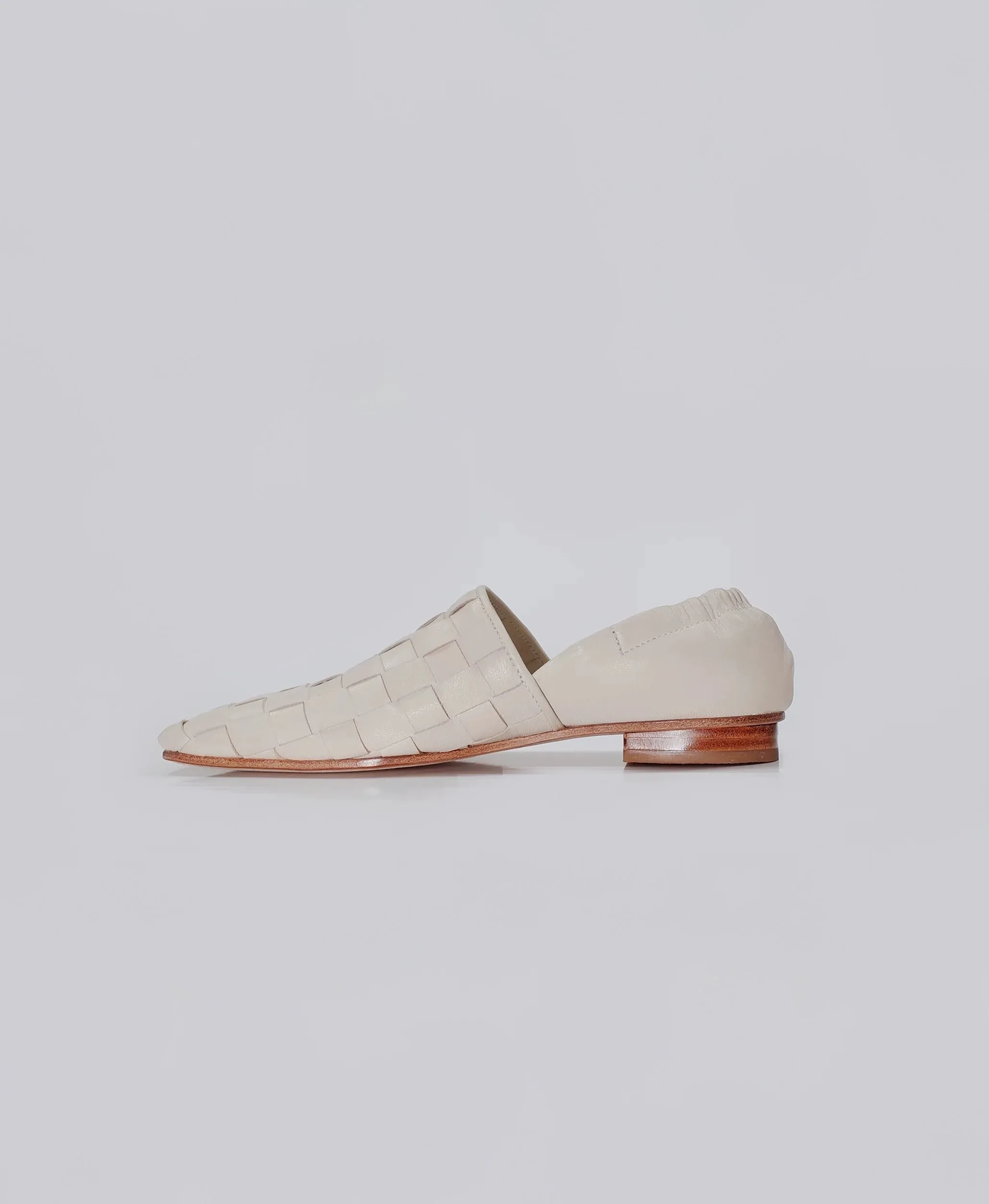 Beige Woven Leather Loafers