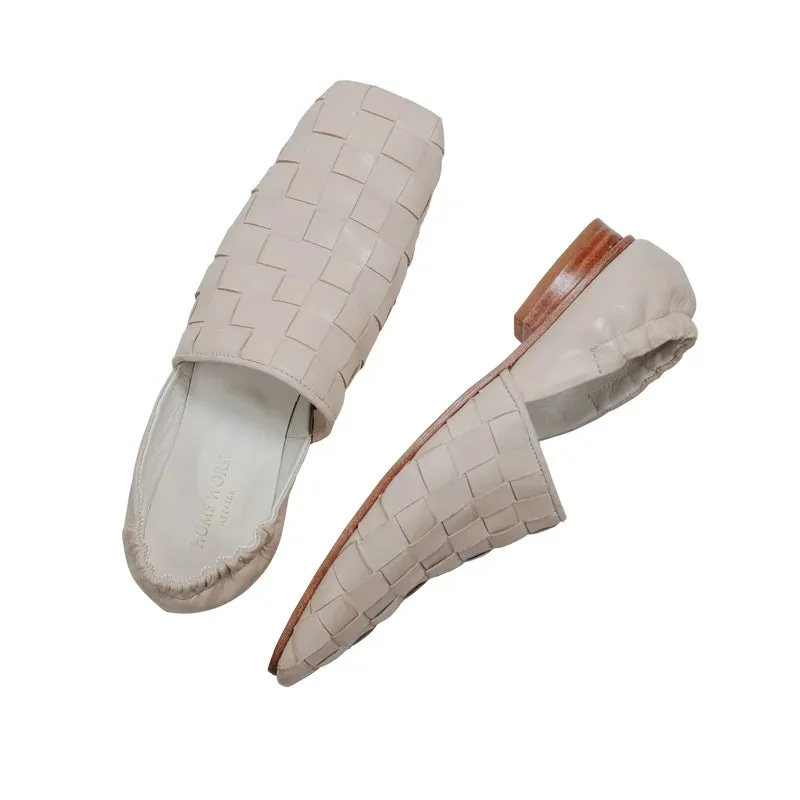 Beige Woven Leather Loafers