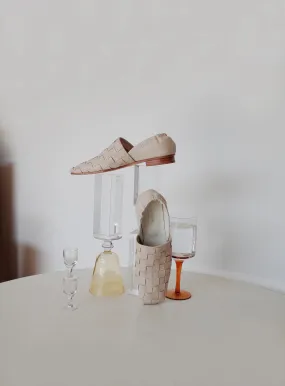 Beige Woven Leather Loafers