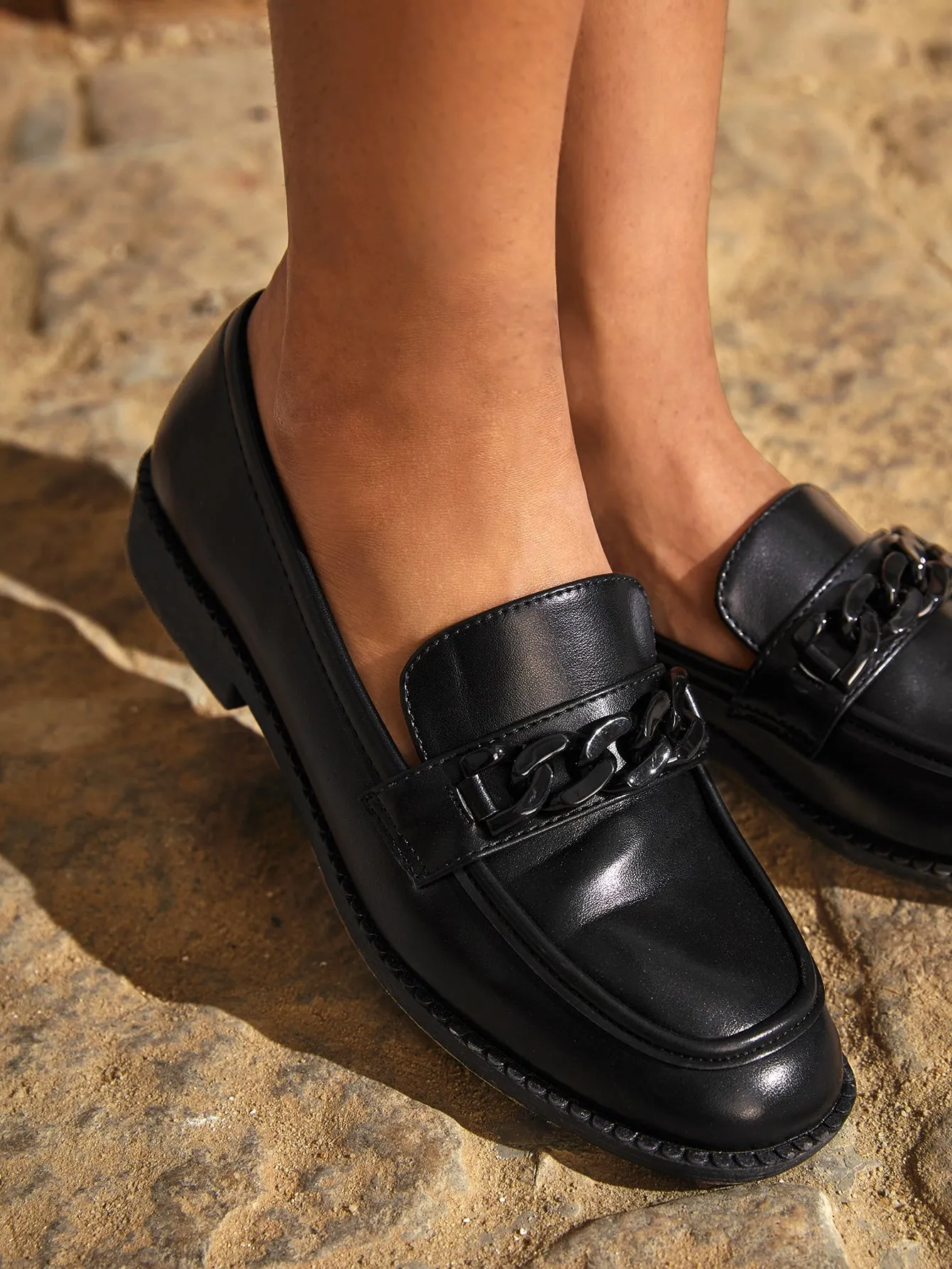 CUCCOO BIZCHIC Chain Decor Slip On Loafers Vacation Shoes Summer Sale