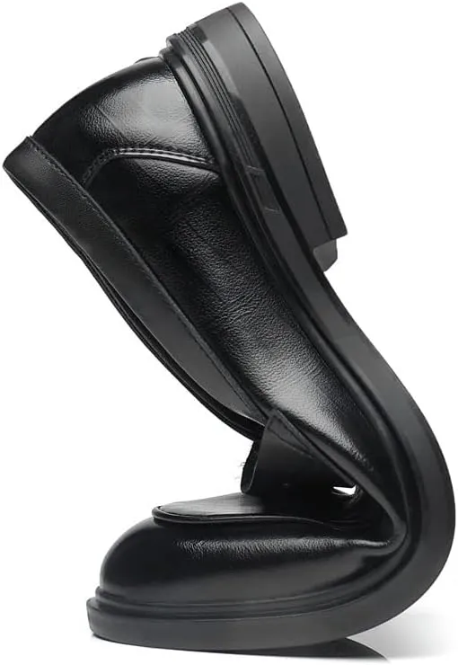 Dress Oxford Shoes for Men Slip On Round Toe Solid Color Apron Toe Loafer Anti-Slip Non Slip Rubber Sole Outdoor