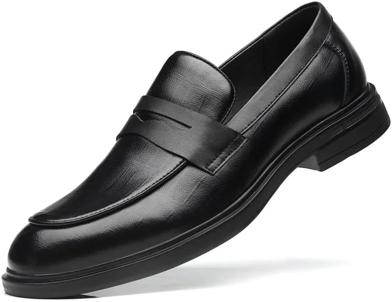 Dress Oxford Shoes for Men Slip On Round Toe Solid Color Apron Toe Loafer Anti-Slip Non Slip Rubber Sole Outdoor