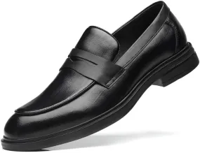 Dress Oxford Shoes for Men Slip On Round Toe Solid Color Apron Toe Loafer Anti-Slip Non Slip Rubber Sole Outdoor