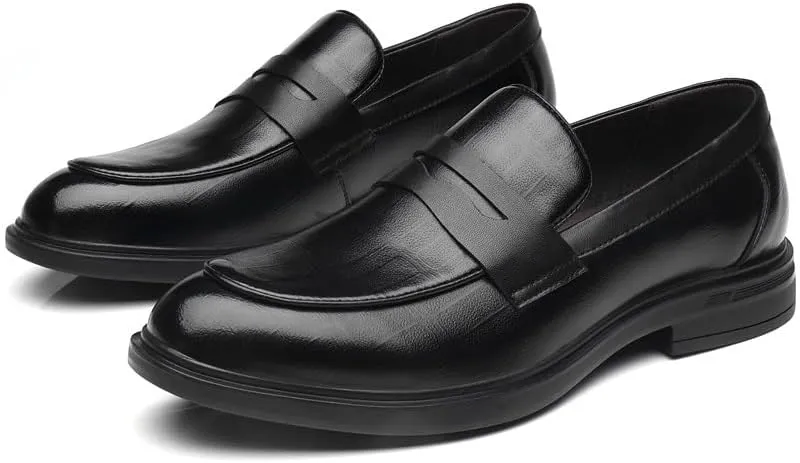 Dress Oxford Shoes for Men Slip On Round Toe Solid Color Apron Toe Loafer Anti-Slip Non Slip Rubber Sole Outdoor