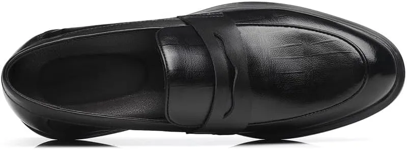 Dress Oxford Shoes for Men Slip On Round Toe Solid Color Apron Toe Loafer Anti-Slip Non Slip Rubber Sole Outdoor