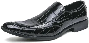 Formal Dress Shoes for Men Slip On Square Burnished Toe Apron Toe Block Pattern Rubber Sole Block Heel Slip Resistant Outdoor