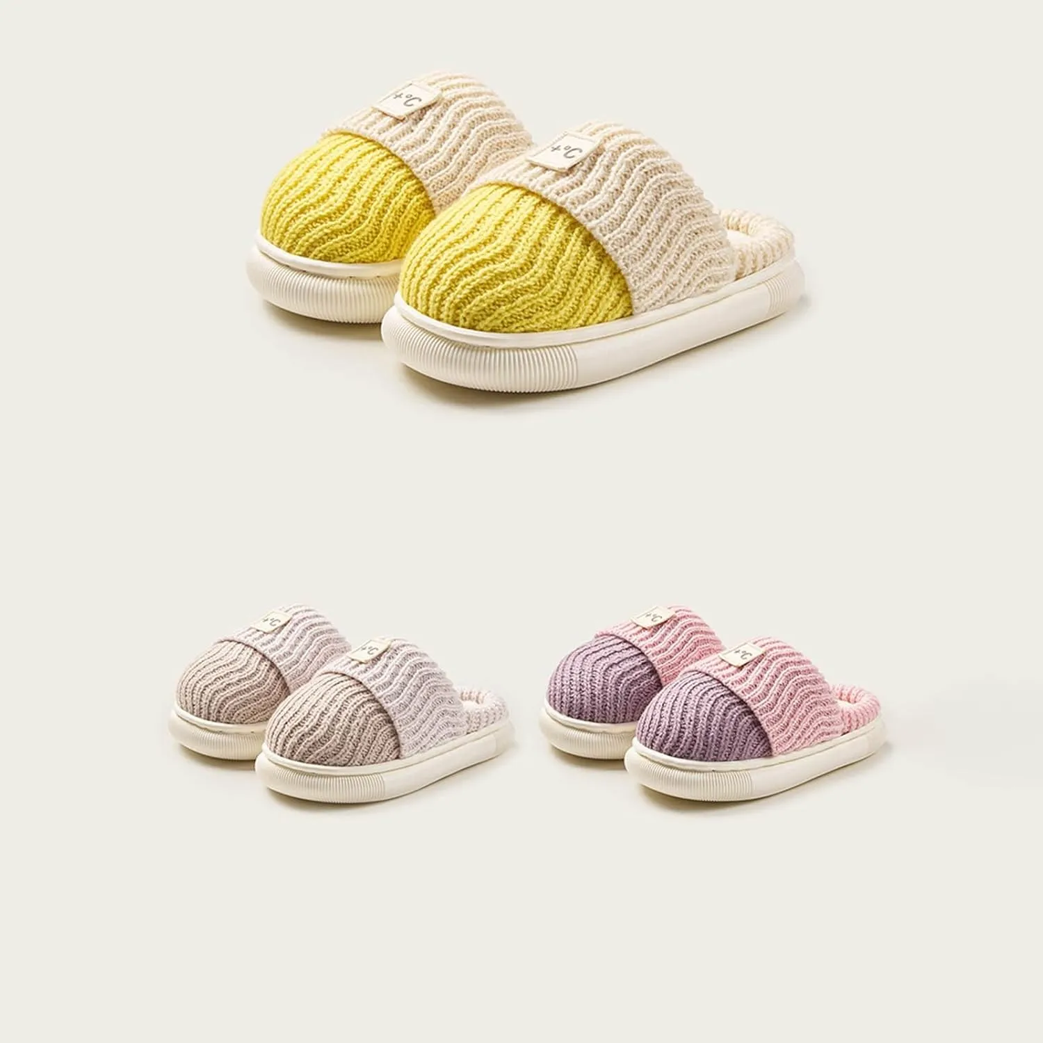 Girls Platform Knit Slippers Cozy Winter Warm Fuzzy Memory Foam Slip-On Plush House Slides Shoes Kids Boys Indoor Flat