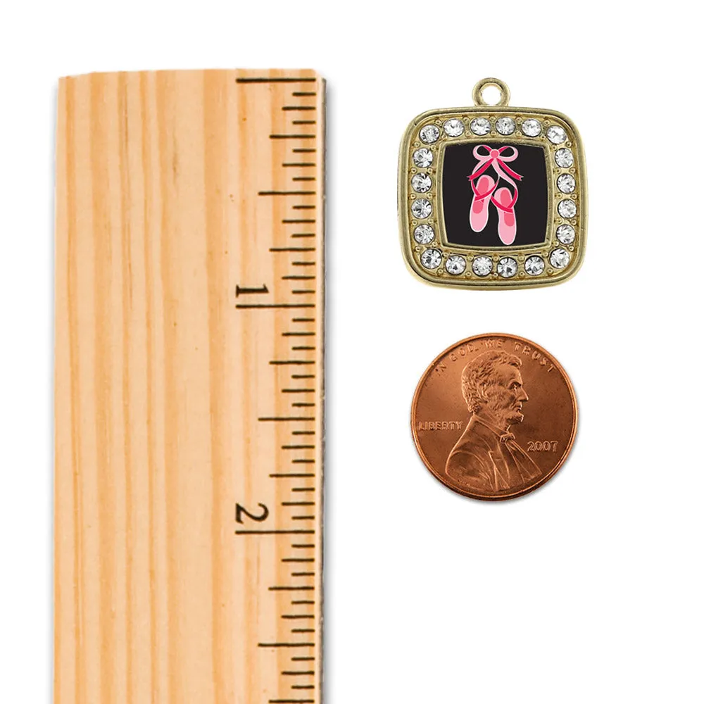 Gold Ballerina Slippers Square Charm Holiday Ornament