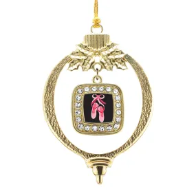Gold Ballerina Slippers Square Charm Holiday Ornament