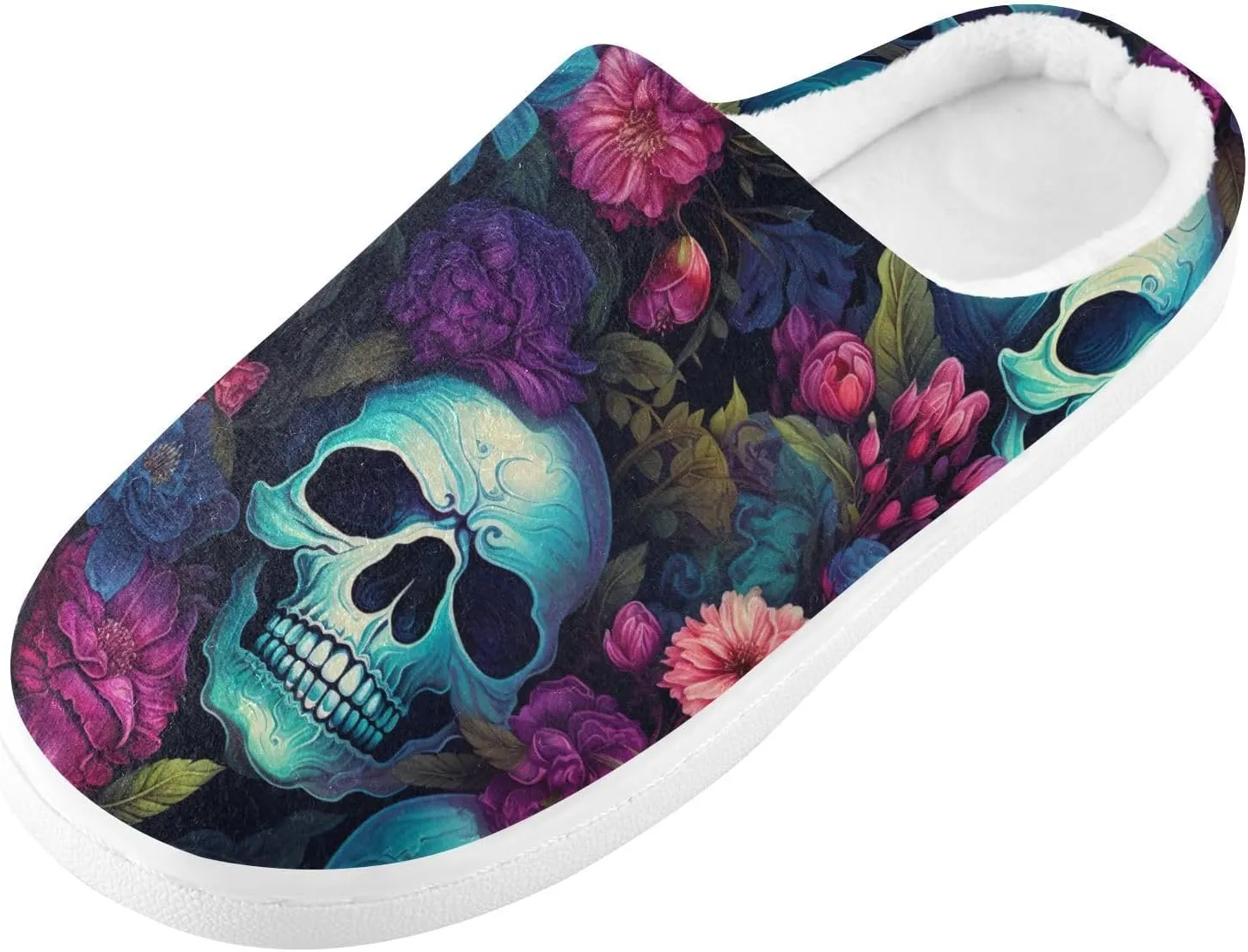 Gothic Skull Slippers for Women Men Indoor Slippers Memory Foam Fuzzy Slippers House Shoes for Indoor Outdoor Size 6/7 214a5164