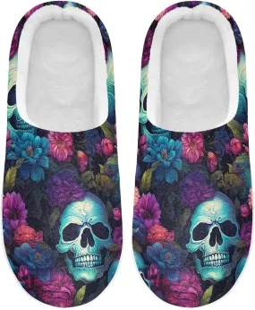 Gothic Skull Slippers for Women Men Indoor Slippers Memory Foam Fuzzy Slippers House Shoes for Indoor Outdoor Size 6/7 214a5164