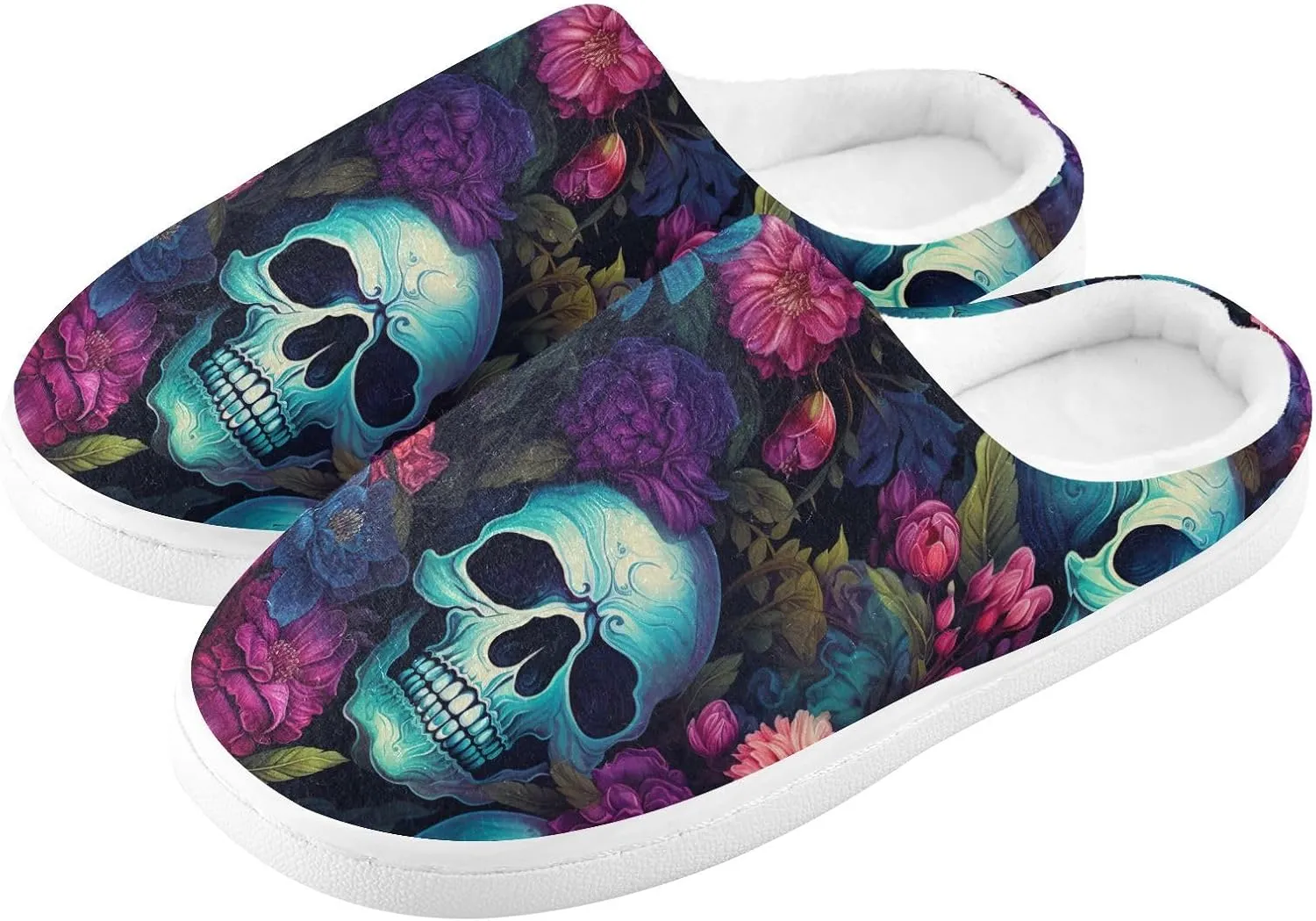 Gothic Skull Slippers for Women Men Indoor Slippers Memory Foam Fuzzy Slippers House Shoes for Indoor Outdoor Size 6/7 214a5164