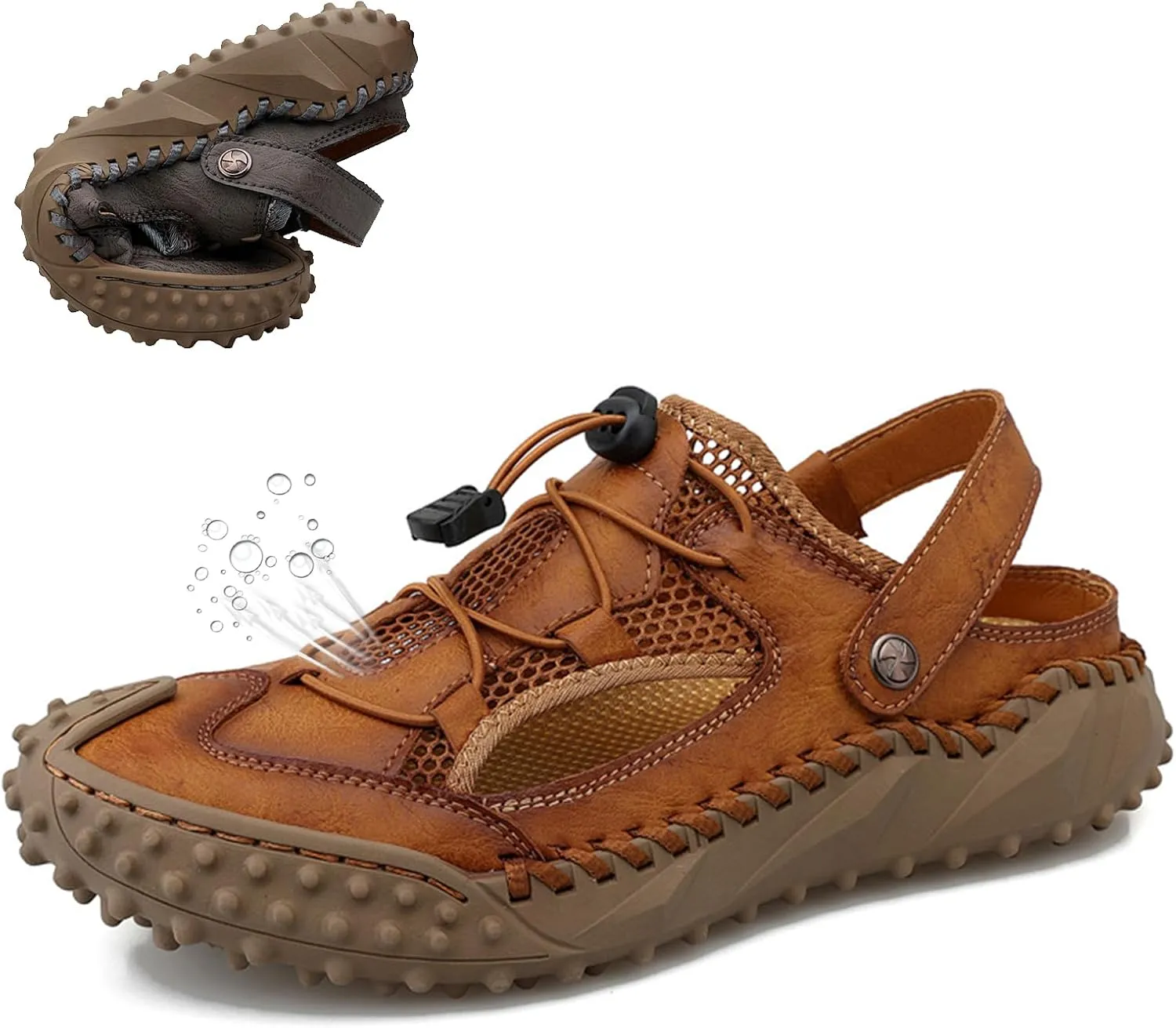Hiking Sandals for Men Lightweight Breathable Leather Non Slip Walking Shoes with Adjustable Strap Sports Sandles for Trekking Camping Beach