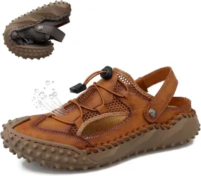 Hiking Sandals for Men Lightweight Breathable Leather Non Slip Walking Shoes with Adjustable Strap Sports Sandles for Trekking Camping Beach
