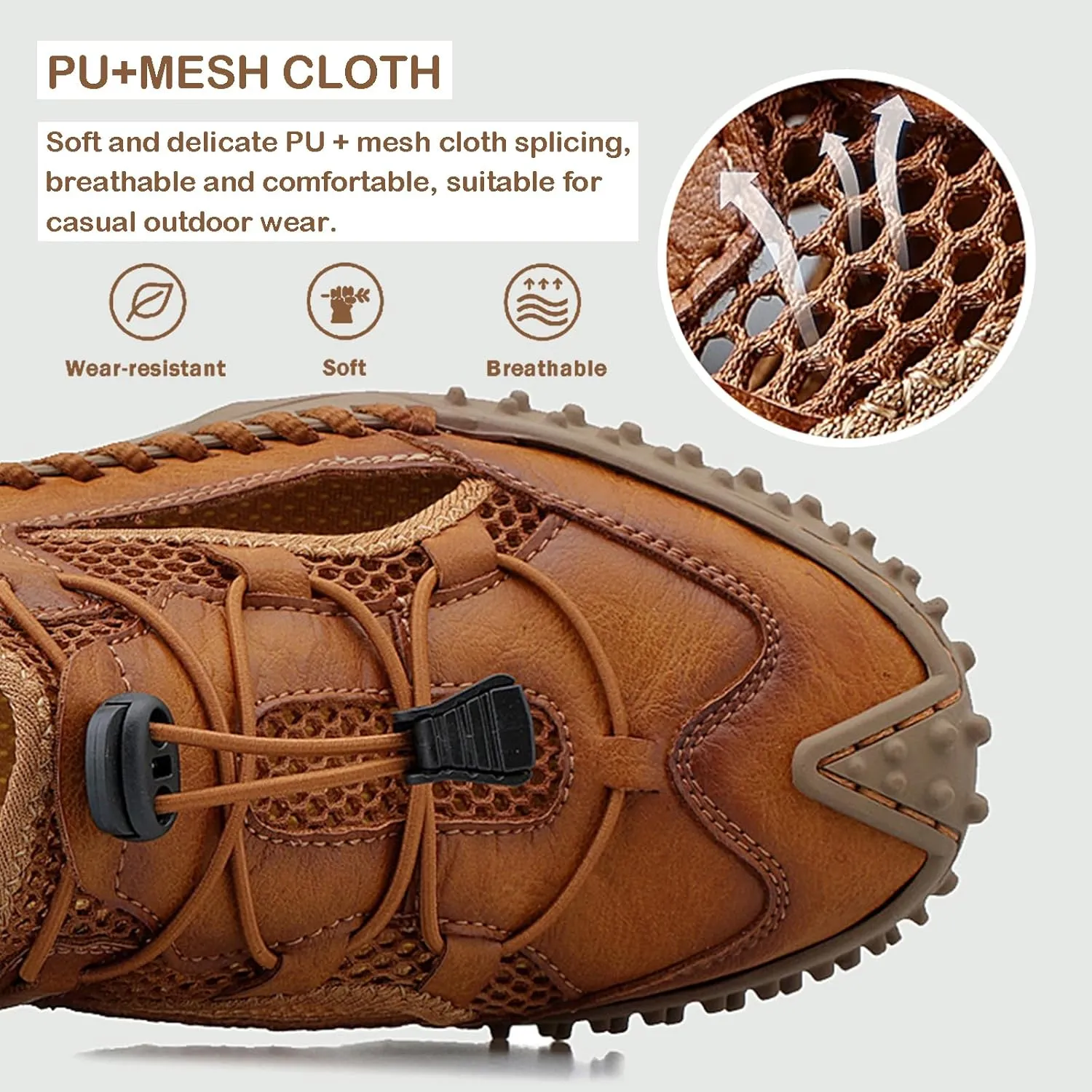 Hiking Sandals for Men Lightweight Breathable Leather Non Slip Walking Shoes with Adjustable Strap Sports Sandles for Trekking Camping Beach