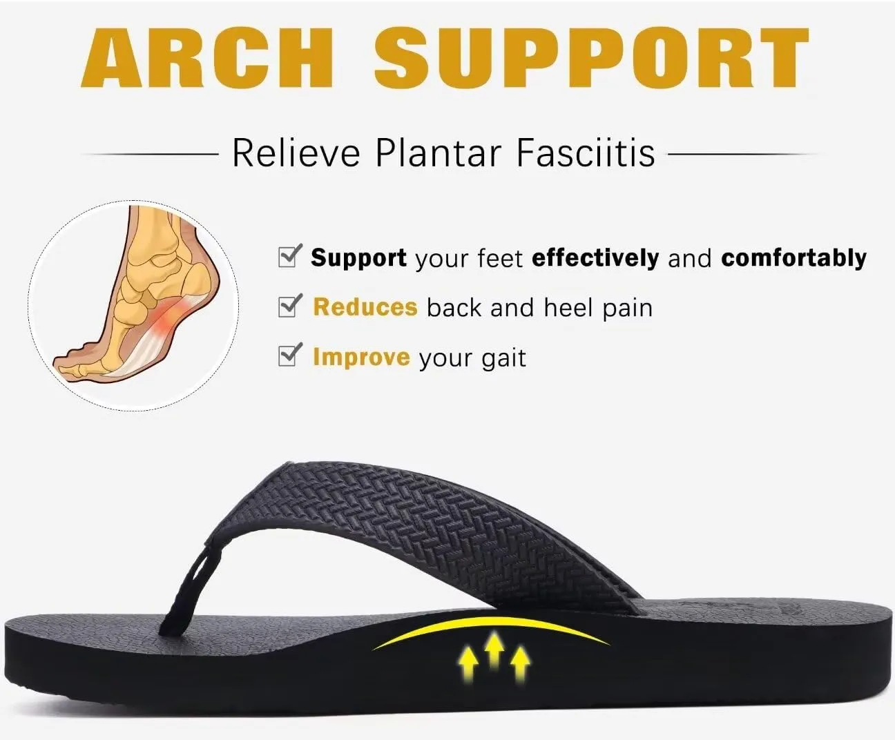 KuaiLu Men's Leather Flip Flops Arch Support Summer Beach Pool Water Thong Sandals Waterproof Rubber Walking Shoes