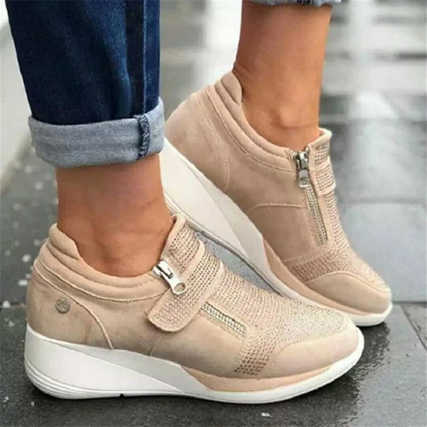 Ladmiple Shoes For Women Sneakers Trendy Slip On Breathe Walking Shoes Fashion Non Slip Platform Running Tennis Shoes