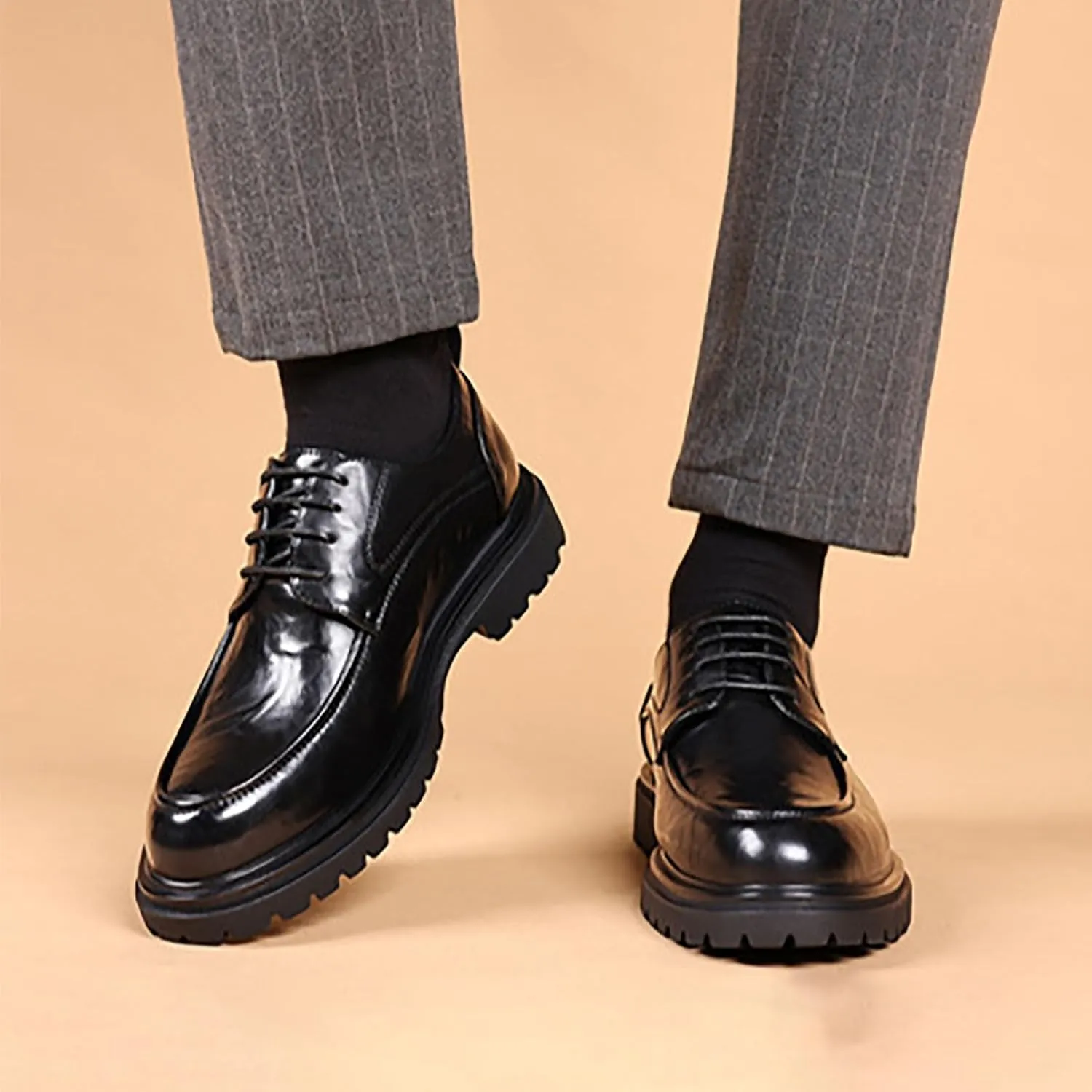 Men Dress Shoes Casual Oxford Leather Shoes， Breathable Business Big Head Comfortable Walking Shoes Business Office Flats Shoes