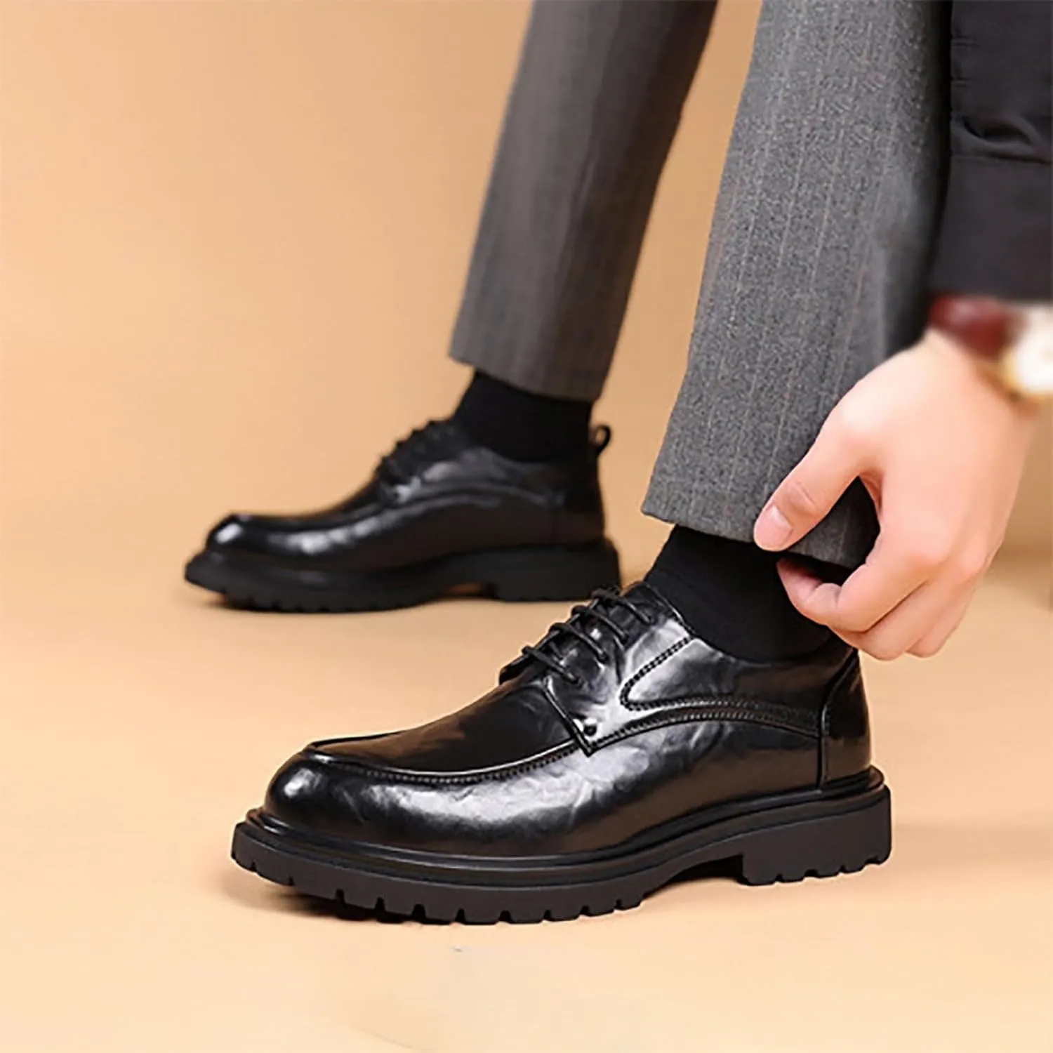 Men Dress Shoes Casual Oxford Leather Shoes， Breathable Business Big Head Comfortable Walking Shoes Business Office Flats Shoes