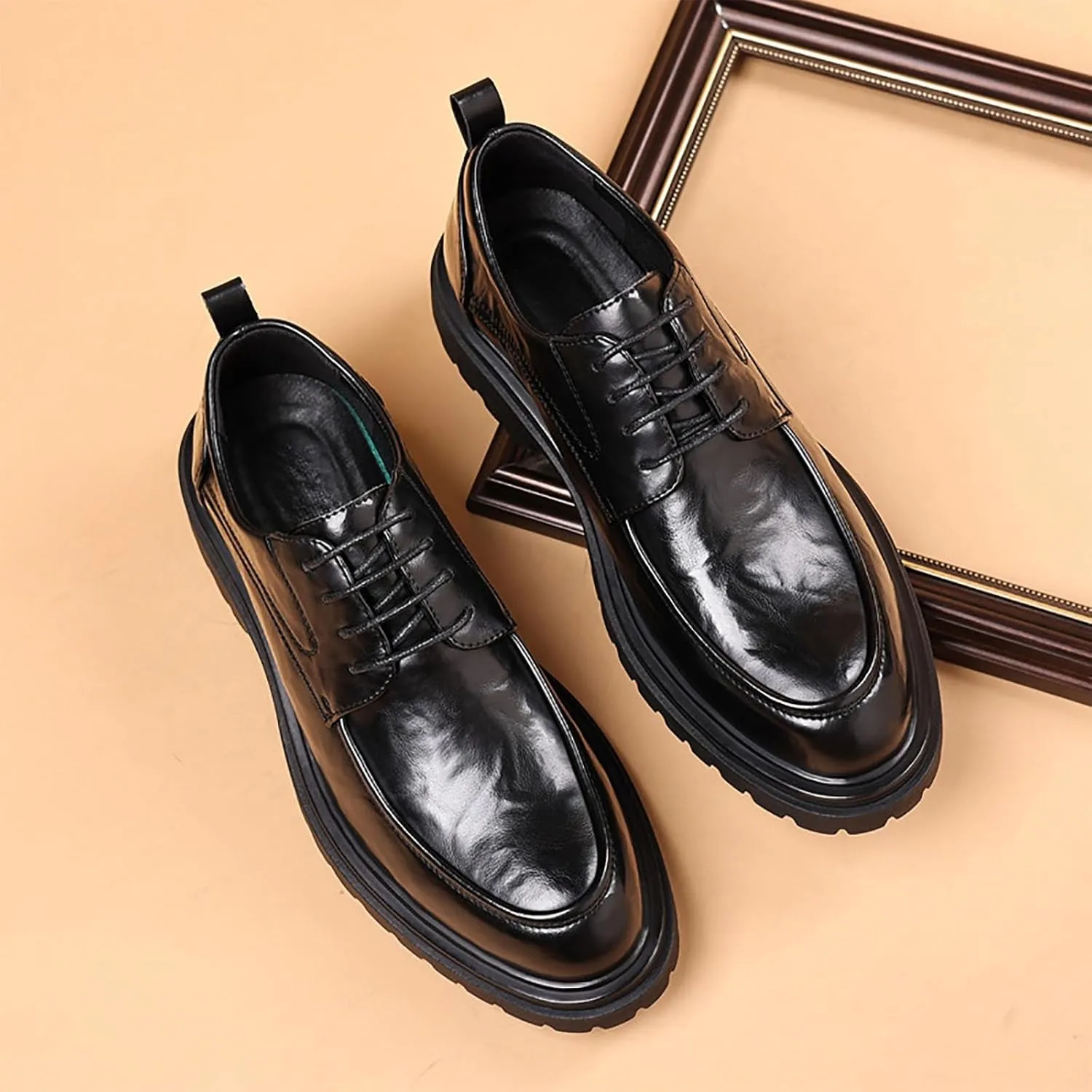 Men Dress Shoes Casual Oxford Leather Shoes， Breathable Business Big Head Comfortable Walking Shoes Business Office Flats Shoes