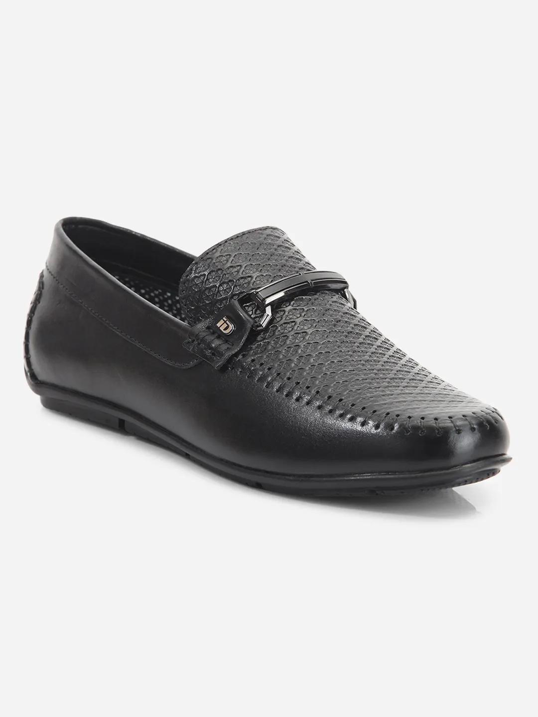 Men's Black Textured Round Toe Slip On (ID1160)