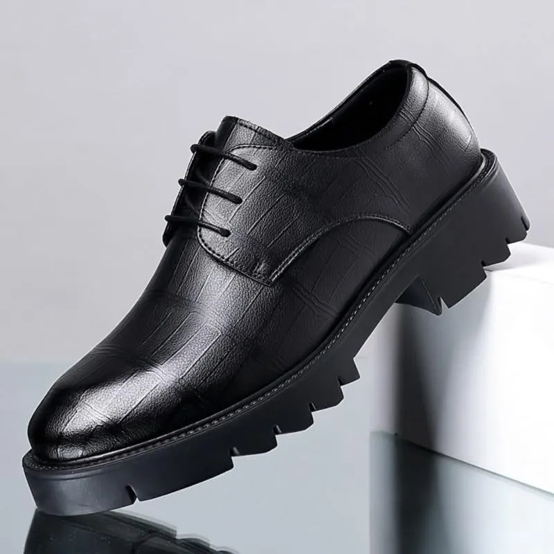 Men's Business Oxford Shoes Classic Round Toe Shiny Checkered Comfortable Dress Loafers Driving Work Business Dress Shoes