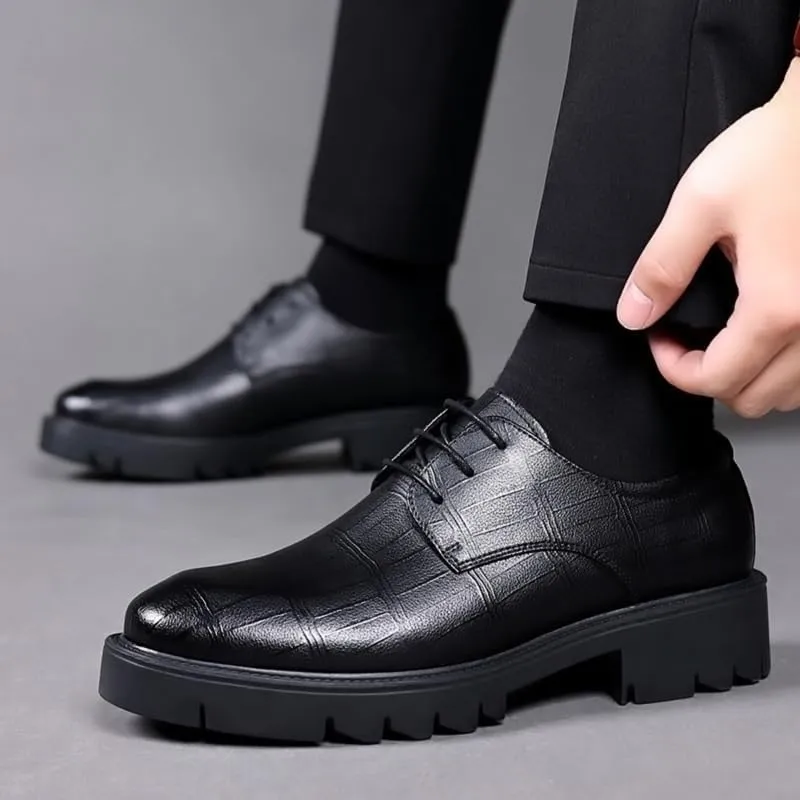 Men's Business Oxford Shoes Classic Round Toe Shiny Checkered Comfortable Dress Loafers Driving Work Business Dress Shoes