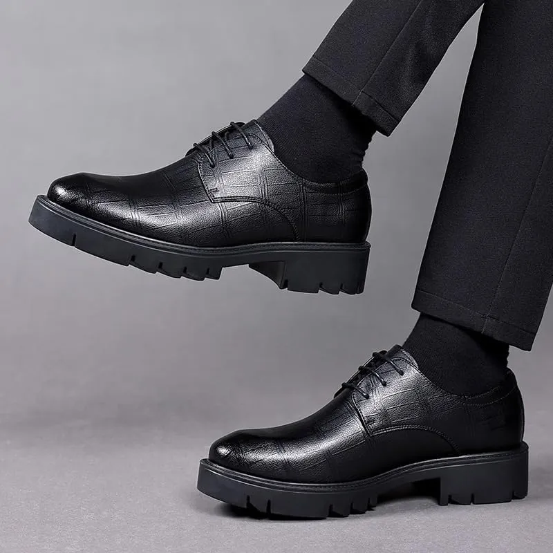 Men's Business Oxford Shoes Classic Round Toe Shiny Checkered Comfortable Dress Loafers Driving Work Business Dress Shoes