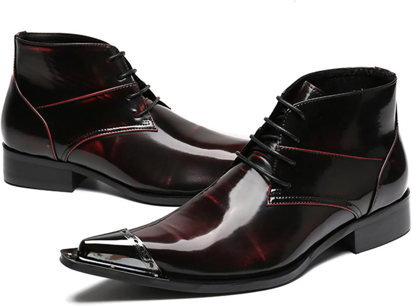 Mens Lace-Up Shoes, Leather Boots Cowhide Shoes Genuine Leather Large Size High Top Short Boots Metal Toe Breathable Suit Shoes Casual Shoes