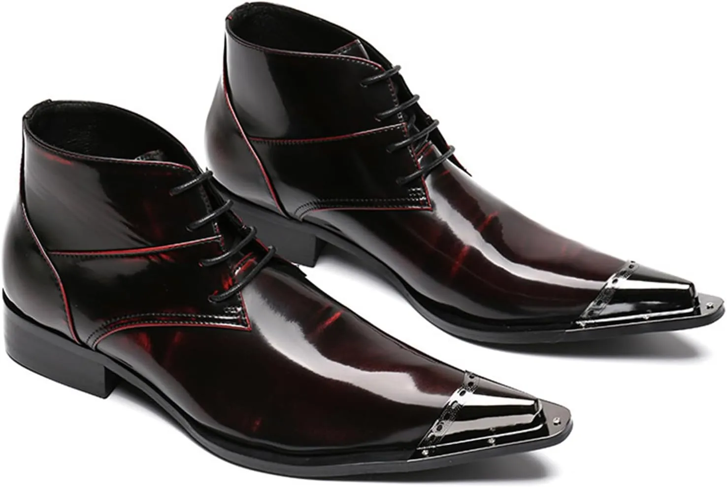 Mens Lace-Up Shoes, Leather Boots Cowhide Shoes Genuine Leather Large Size High Top Short Boots Metal Toe Breathable Suit Shoes Casual Shoes