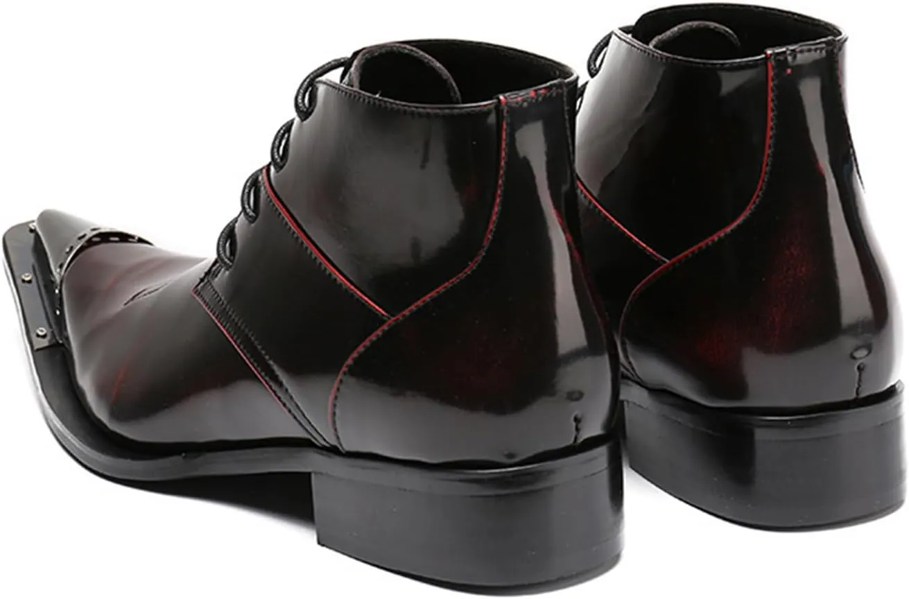 Mens Lace-Up Shoes, Leather Boots Cowhide Shoes Genuine Leather Large Size High Top Short Boots Metal Toe Breathable Suit Shoes Casual Shoes