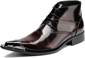 Mens Lace-Up Shoes, Leather Boots Cowhide Shoes Genuine Leather Large Size High Top Short Boots Metal Toe Breathable Suit Shoes Casual Shoes