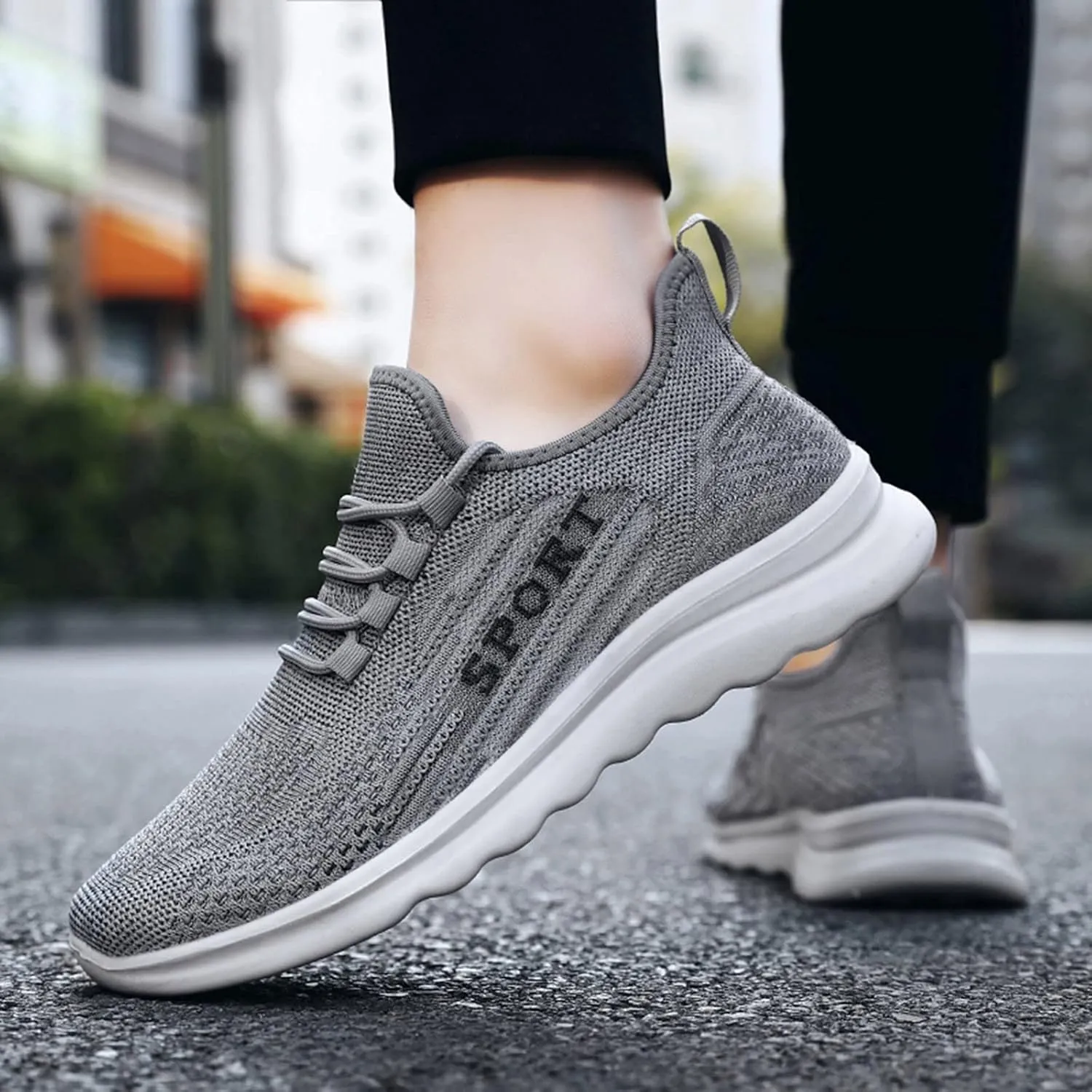 Mens Loafers & Slip-Ons Fashion Autumn Men Sports Flat Non Slip Lace Up Fly Woven Mesh Breathable Solid Color