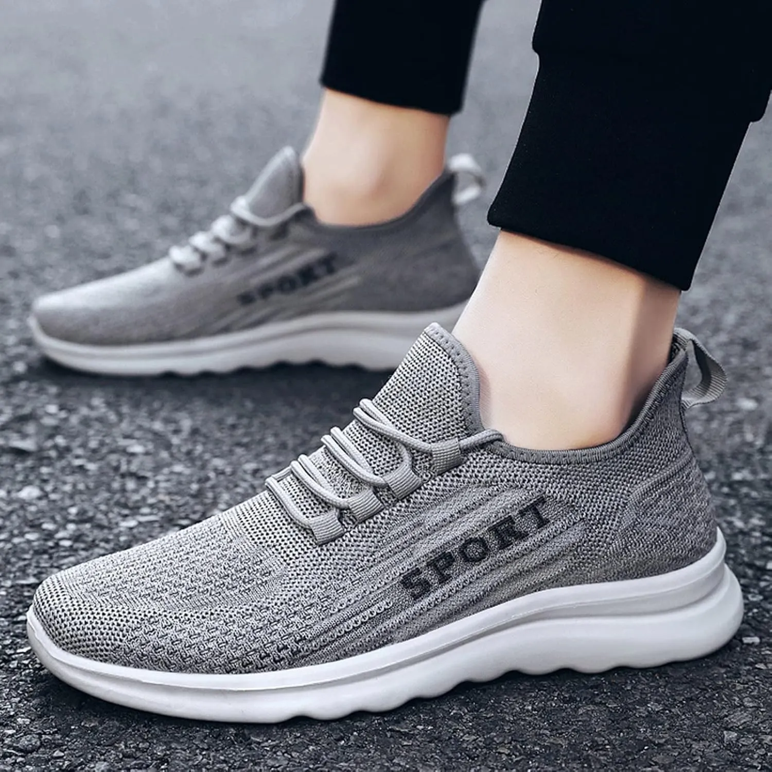 Mens Loafers & Slip-Ons Fashion Autumn Men Sports Flat Non Slip Lace Up Fly Woven Mesh Breathable Solid Color
