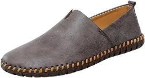 Men's Vegan Leather Loafers - Round Toe, Flexible, Anti-Slip, Comfortable Slip-On Shoes for Walking and Fashion