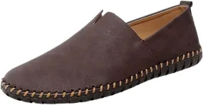 Men's Vegan Leather Loafers - Round Toe, Flexible, Anti-Slip, Comfortable Slip-On Shoes for Walking and Fashion
