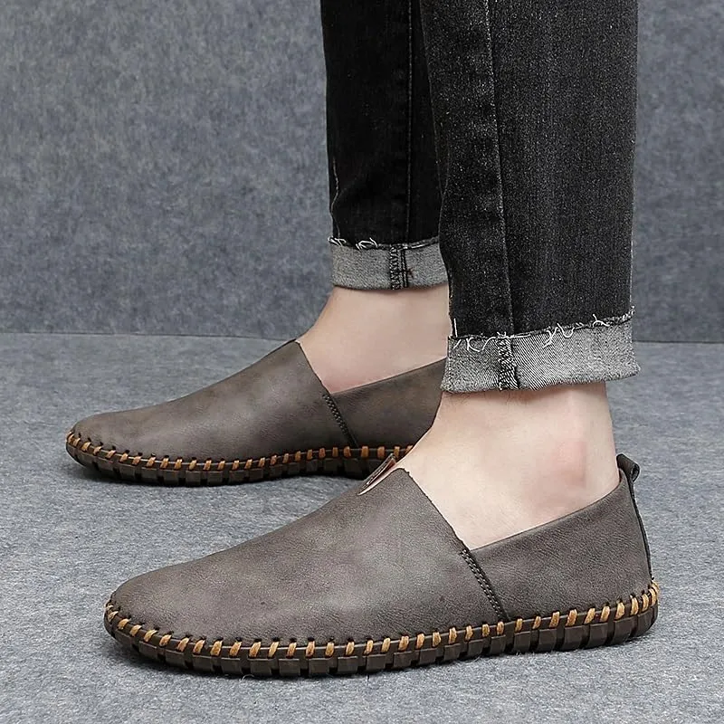 Men's Vegan Leather Loafers - Round Toe, Flexible, Anti-Slip, Comfortable Slip-On Shoes for Walking and Fashion