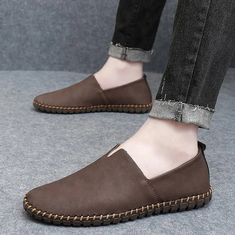 Men's Vegan Leather Loafers - Round Toe, Flexible, Anti-Slip, Comfortable Slip-On Shoes for Walking and Fashion