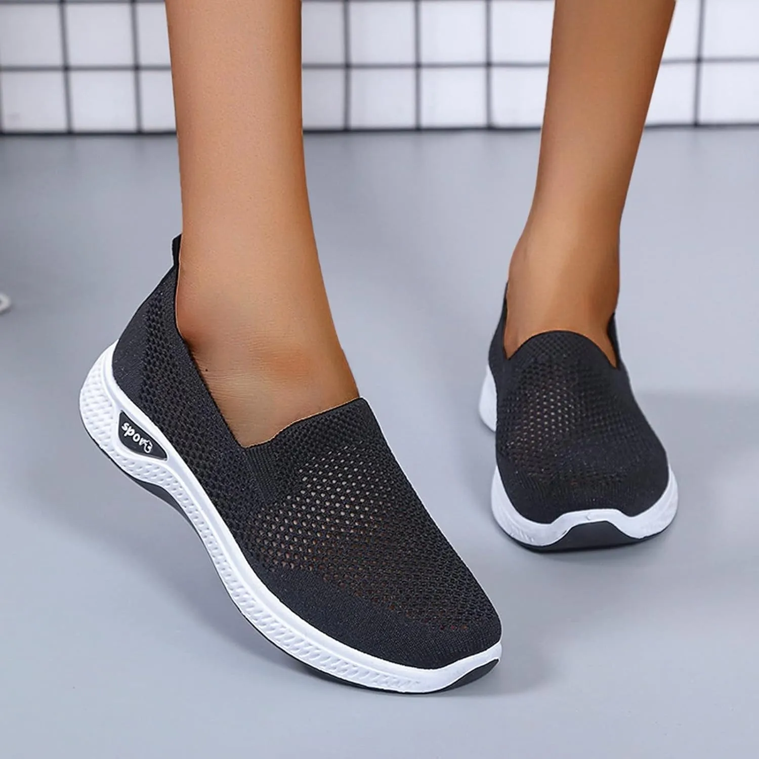 Orthowalk Shoes for Women Orthopedic Arch Support Woven Mesh Breathable Soft Sneakers Slip On Wide Width L𝐨w Heel Lightweight Dress Shoes