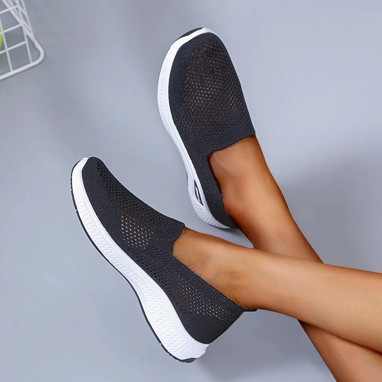 Orthowalk Shoes for Women Orthopedic Arch Support Woven Mesh Breathable Soft Sneakers Slip On Wide Width L𝐨w Heel Lightweight Dress Shoes