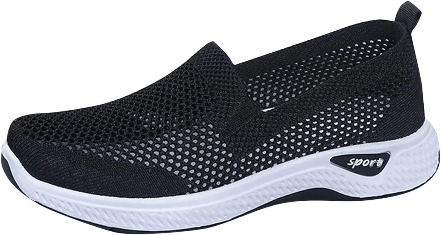 Orthowalk Shoes for Women Orthopedic Arch Support Woven Mesh Breathable Soft Sneakers Slip On Wide Width L𝐨w Heel Lightweight Dress Shoes