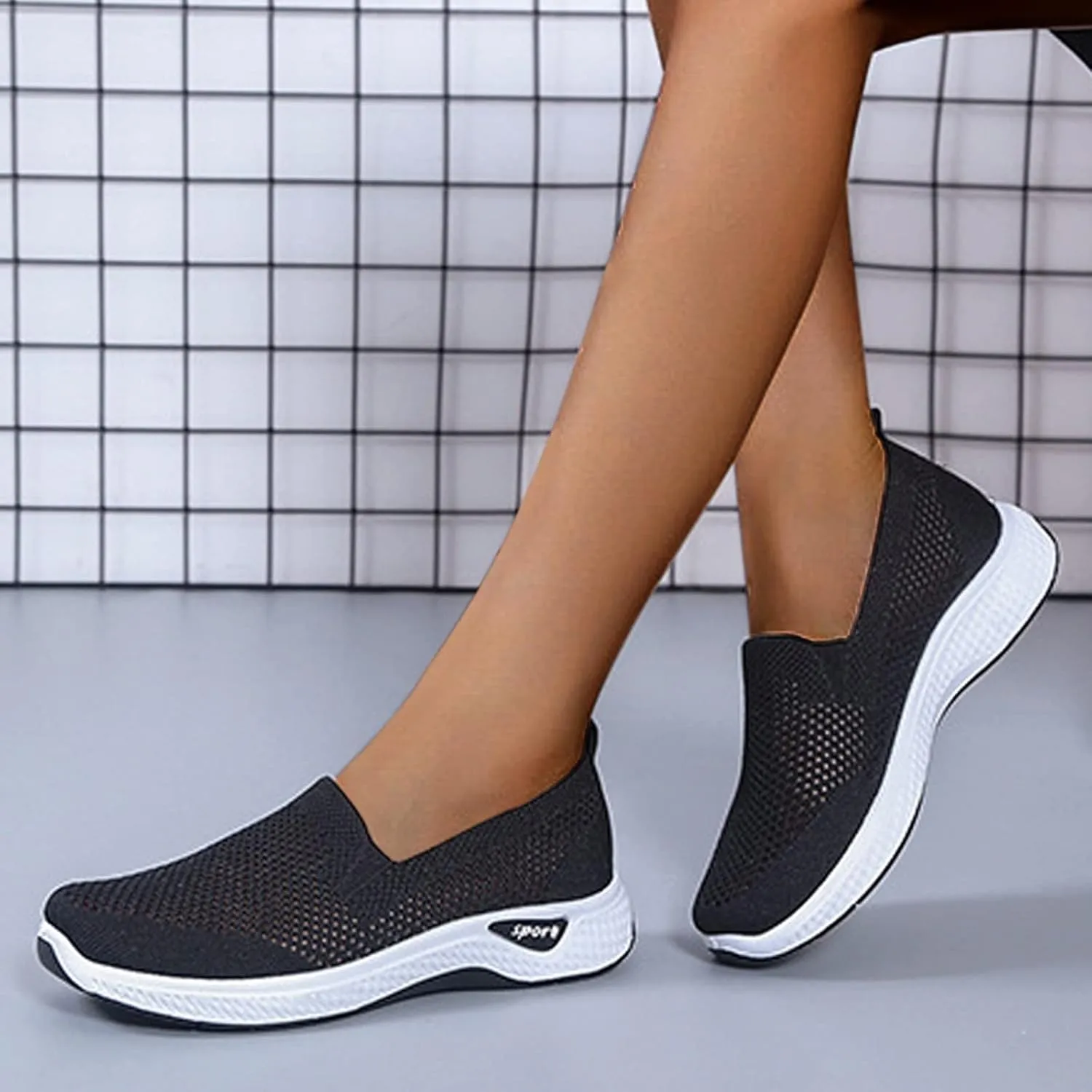 Orthowalk Shoes for Women Orthopedic Arch Support Woven Mesh Breathable Soft Sneakers Slip On Wide Width L𝐨w Heel Lightweight Dress Shoes
