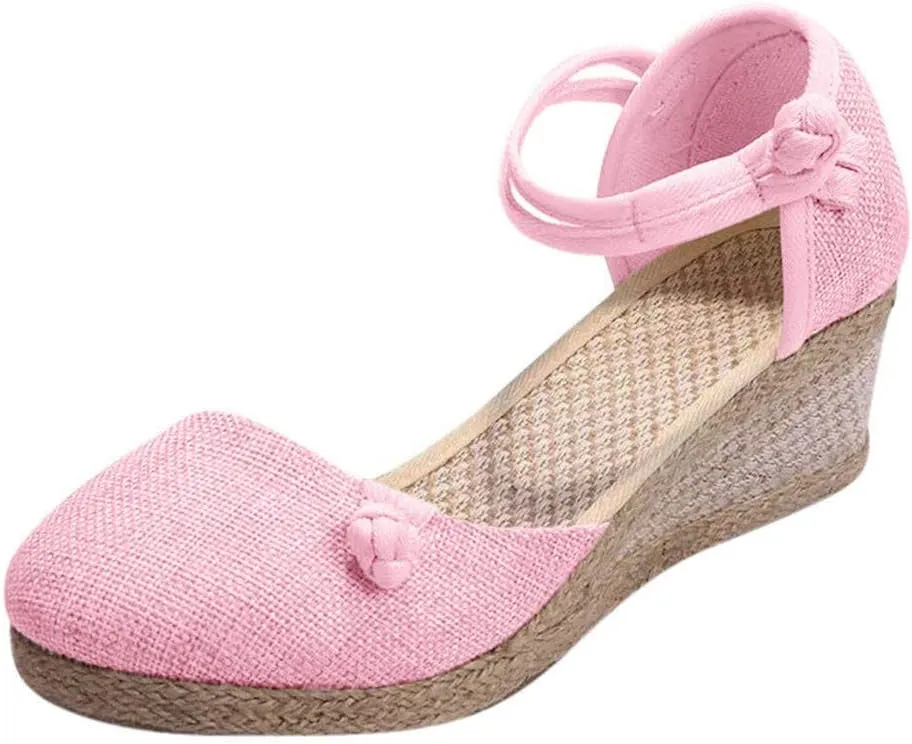 Platform Slides Sandals for Women Women Ladies Retro Canvas Wedge Round Toe Casual Sandals Singles Shoes