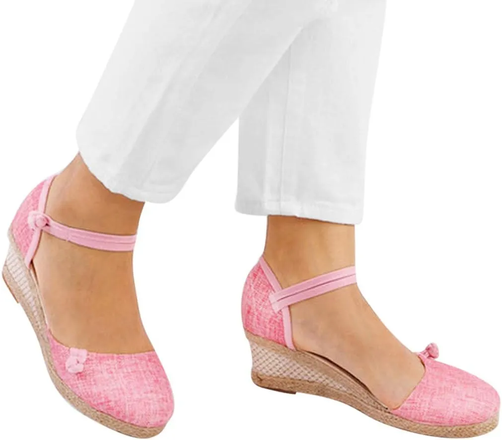 Platform Slides Sandals for Women Women Ladies Retro Canvas Wedge Round Toe Casual Sandals Singles Shoes