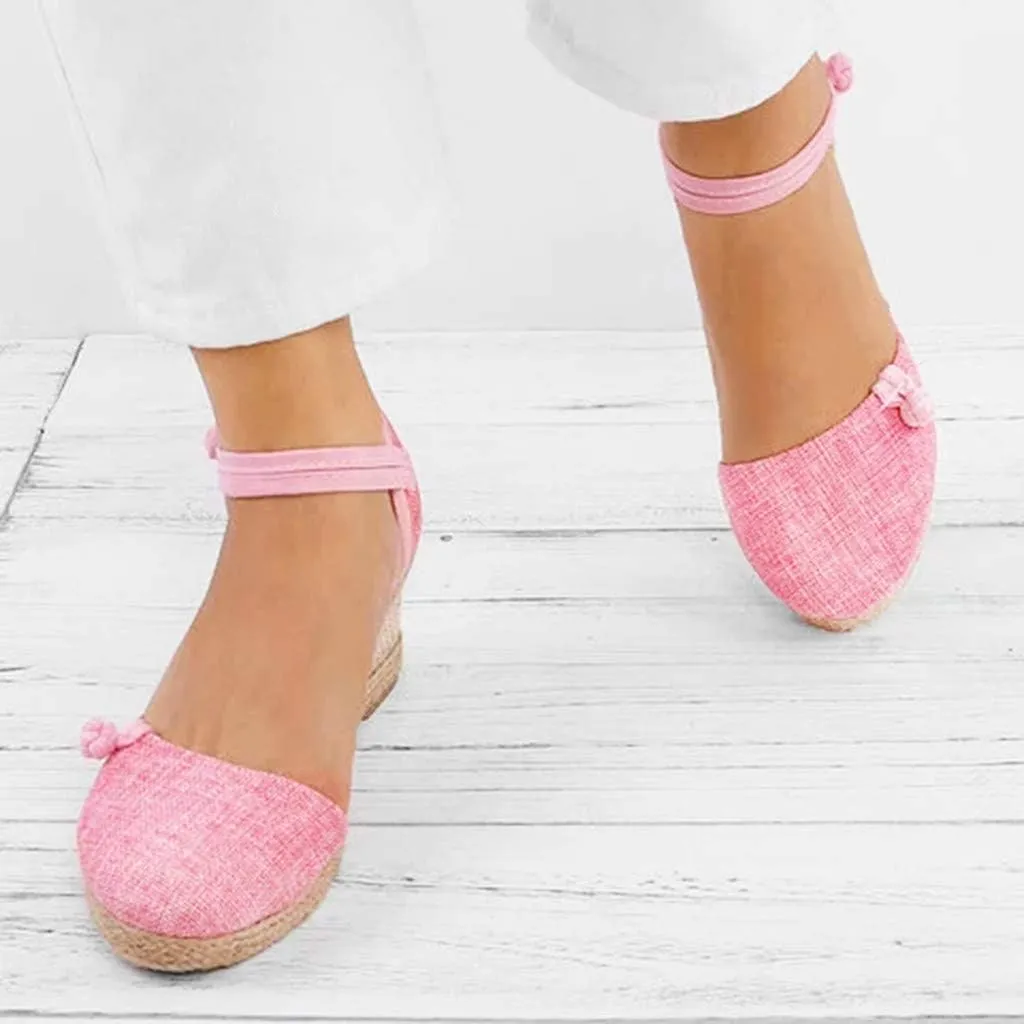 Platform Slides Sandals for Women Women Ladies Retro Canvas Wedge Round Toe Casual Sandals Singles Shoes
