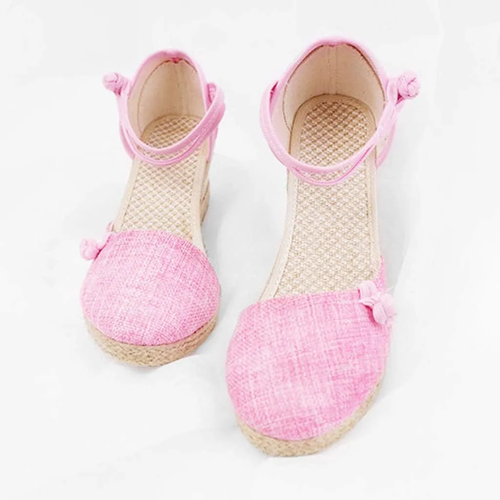 Platform Slides Sandals for Women Women Ladies Retro Canvas Wedge Round Toe Casual Sandals Singles Shoes