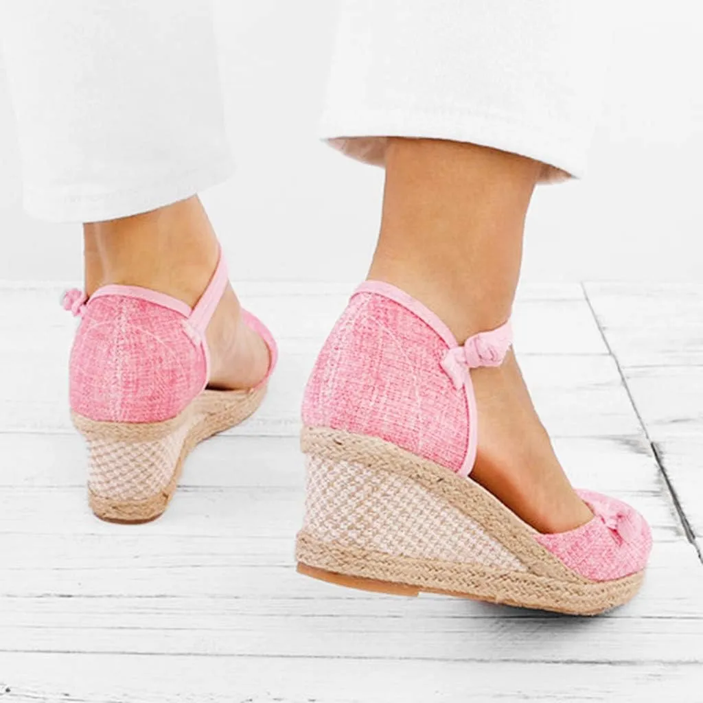Platform Slides Sandals for Women Women Ladies Retro Canvas Wedge Round Toe Casual Sandals Singles Shoes