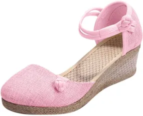 Platform Slides Sandals for Women Women Ladies Retro Canvas Wedge Round Toe Casual Sandals Singles Shoes
